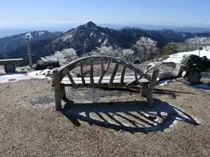 写真4 鎌ヶ岳とベンチ 写真4 鎌ヶ岳